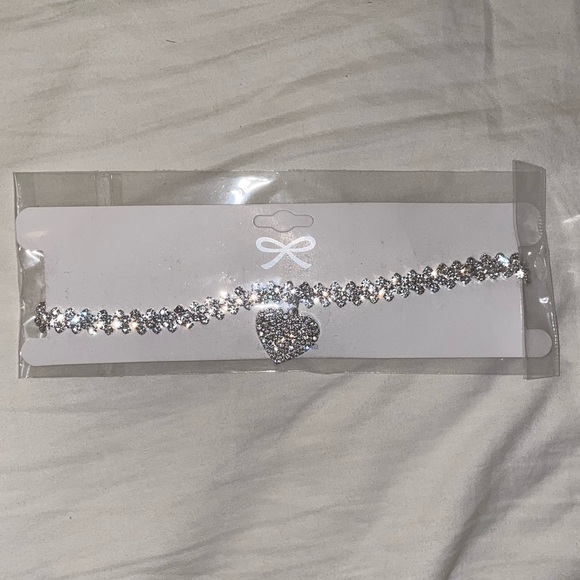 Silver Crystal Heart Pendant Choker - Picture 1 of 8